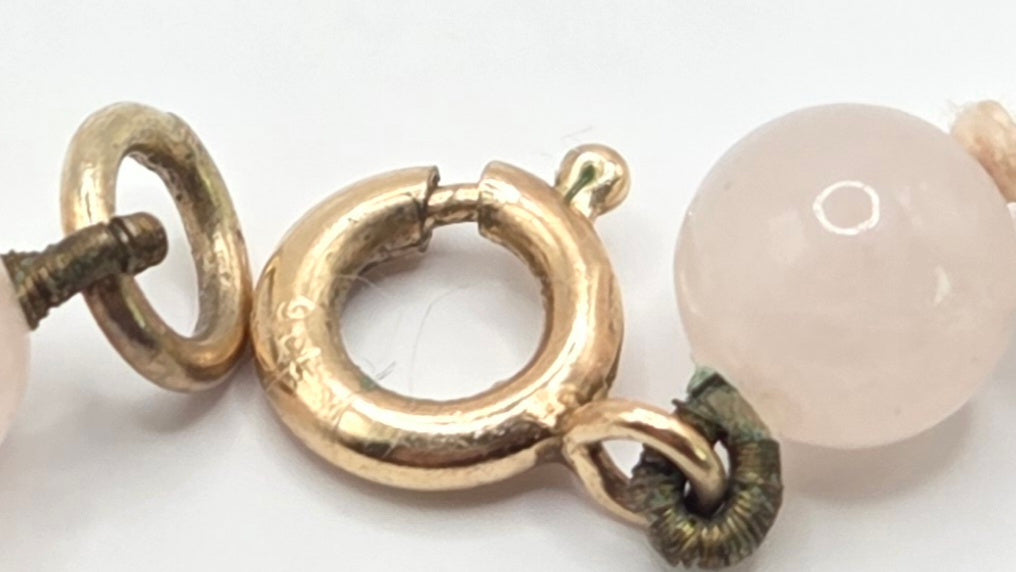 Vintage: 9ct Yellow Gold Rose Quartz Bead Necklace
