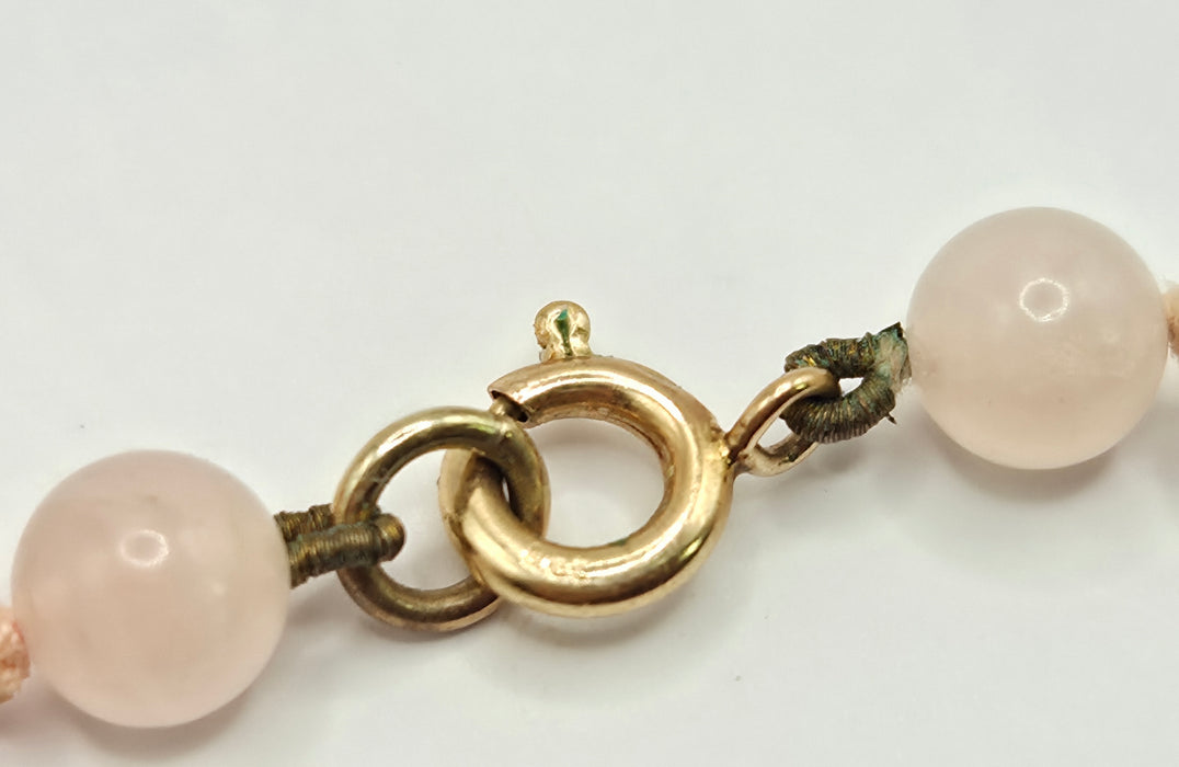 Vintage: 9ct Yellow Gold Rose Quartz Bead Necklace