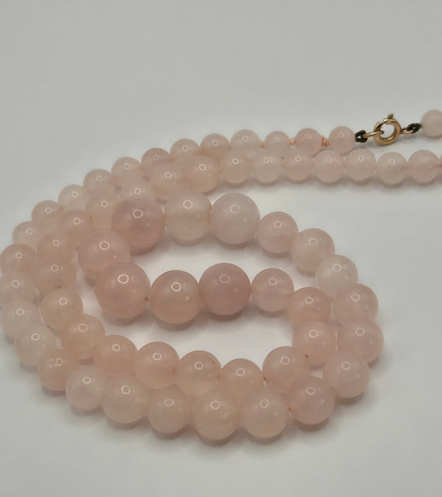 Vintage: 9ct Yellow Gold Rose Quartz Bead Necklace