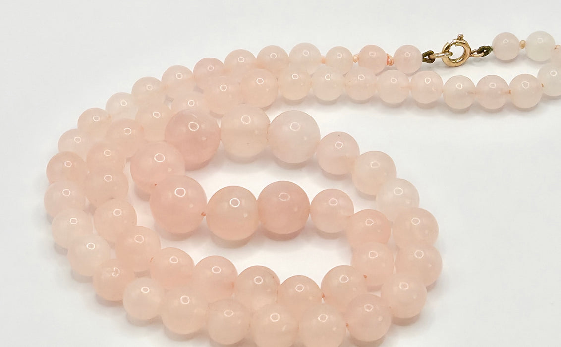 Vintage: 9ct Yellow Gold Rose Quartz Bead Necklace