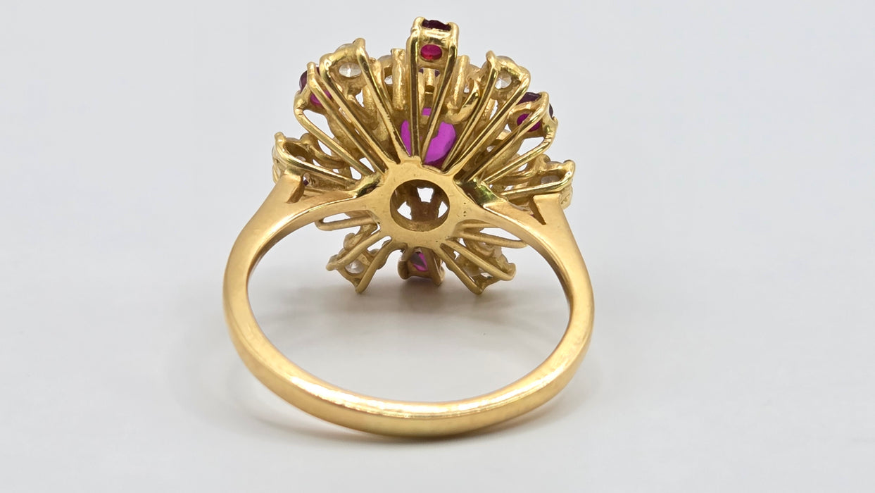 Vintage: 18ct Yellow Gold Ruby & Diamond Stepped Cluster Ring — From 1975 — 0.42ct