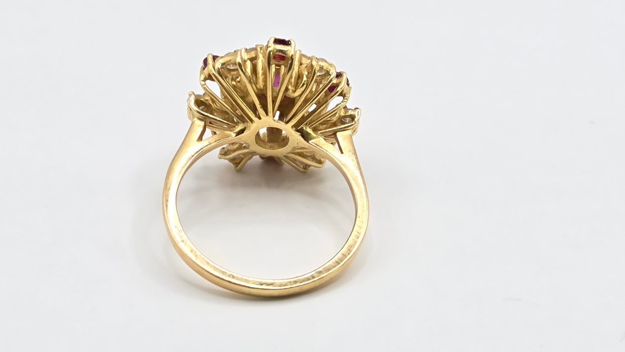 Vintage: 18ct Yellow Gold Ruby & Diamond Stepped Cluster Ring — From 1975 — 0.42ct