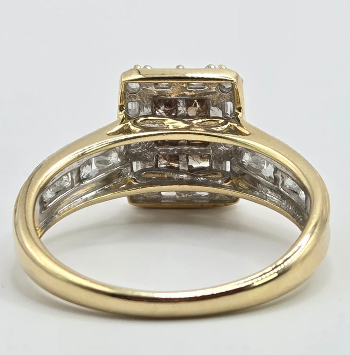 Vintage: 9ct Yellow Gold Cognac & White Diamond Cluster Ring — 1.24ct