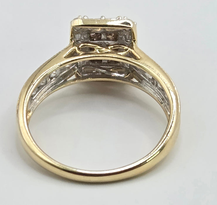 Vintage: 9ct Yellow Gold Cognac & White Diamond Cluster Ring — 1.24ct