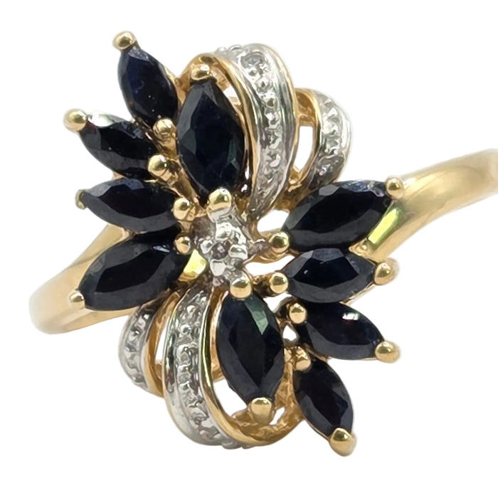 Vintage: 9ct Yellow Gold Sapphire & Diamond Dress Ring