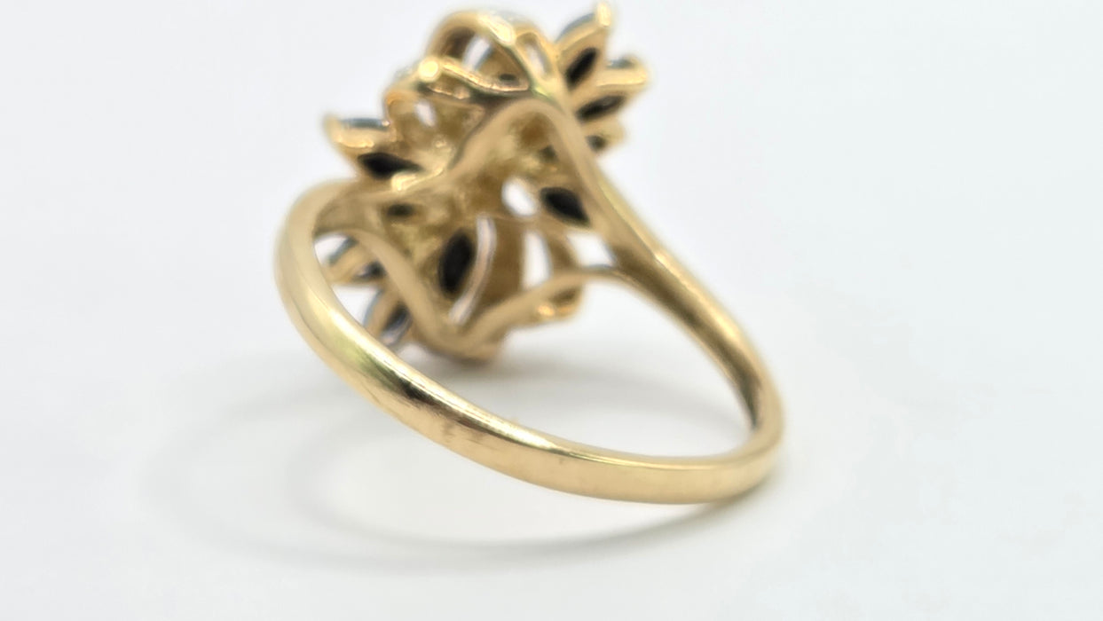 Vintage: 9ct Yellow Gold Sapphire & Diamond Dress Ring