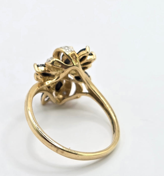 Vintage: 9ct Yellow Gold Sapphire & Diamond Dress Ring