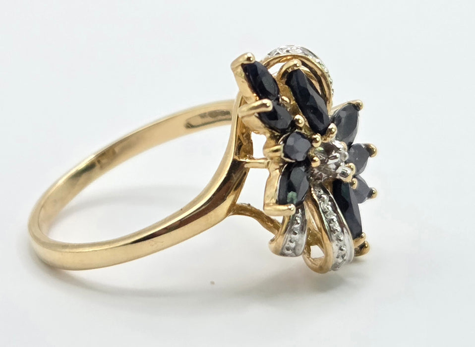 Vintage: 9ct Yellow Gold Sapphire & Diamond Dress Ring