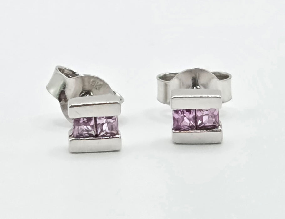 Vintage: 9ct White Gold Pink Sapphire Stud Earrings