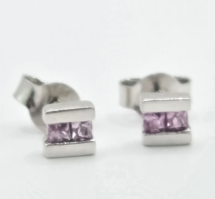Vintage: 9ct White Gold Pink Sapphire Stud Earrings