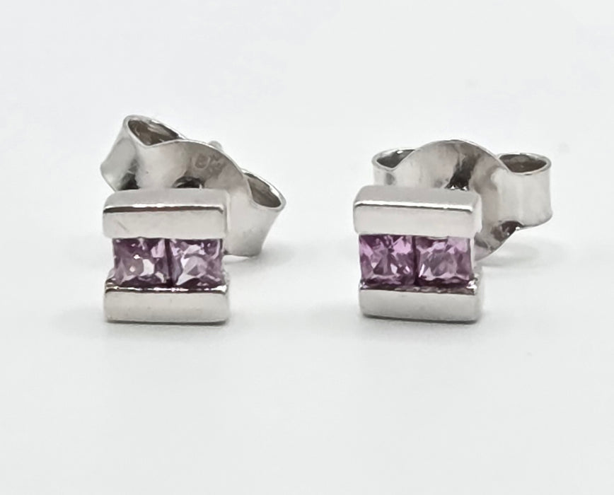 Vintage: 9ct White Gold Pink Sapphire Stud Earrings