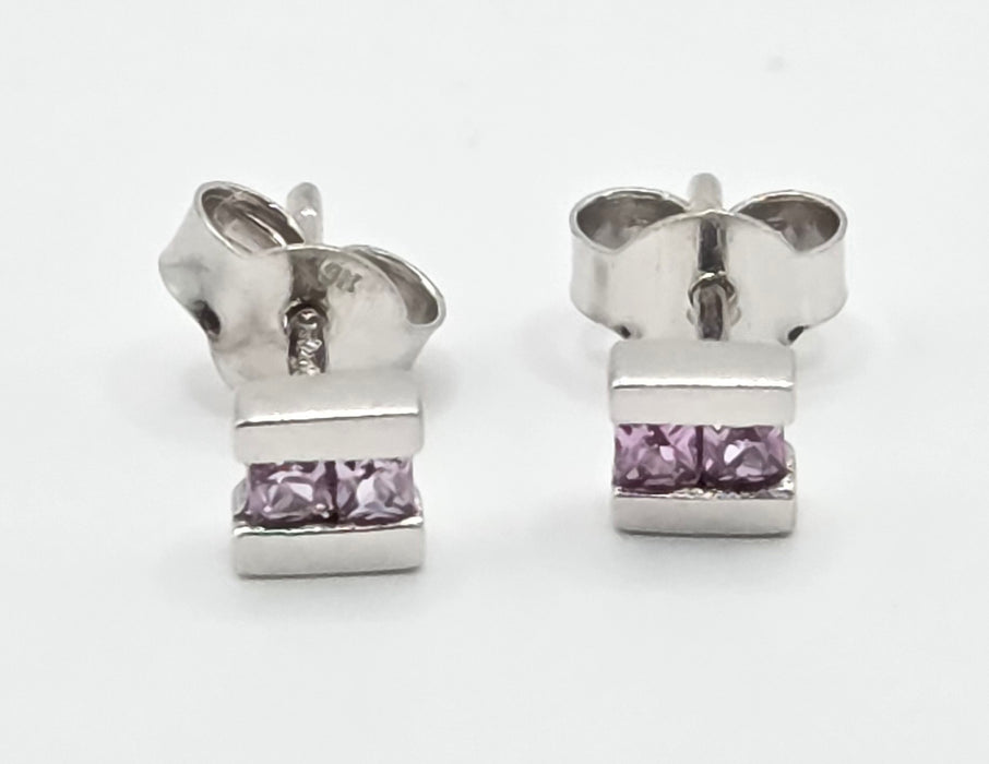 Vintage: 9ct White Gold Pink Sapphire Stud Earrings
