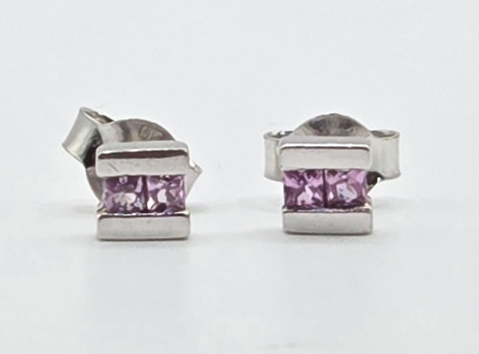 Vintage: 9ct White Gold Pink Sapphire Stud Earrings