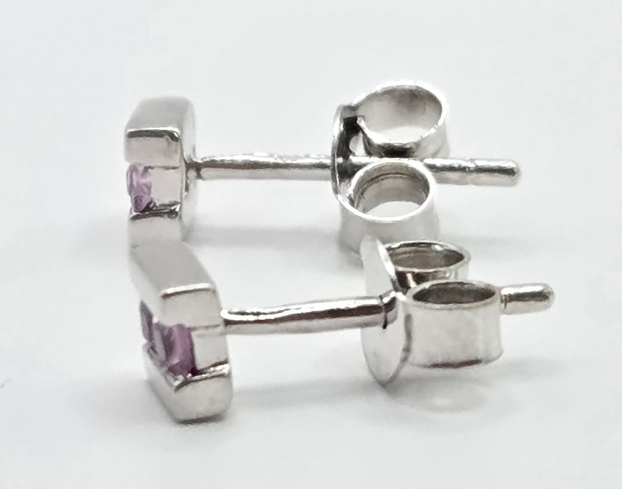 Vintage: 9ct White Gold Pink Sapphire Stud Earrings