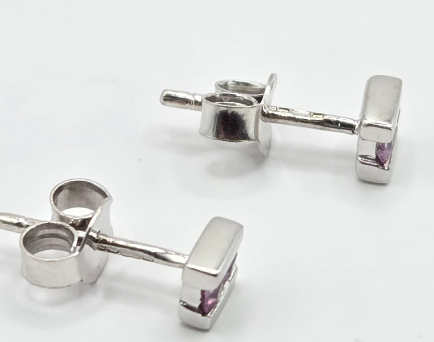 Vintage: 9ct White Gold Pink Sapphire Stud Earrings