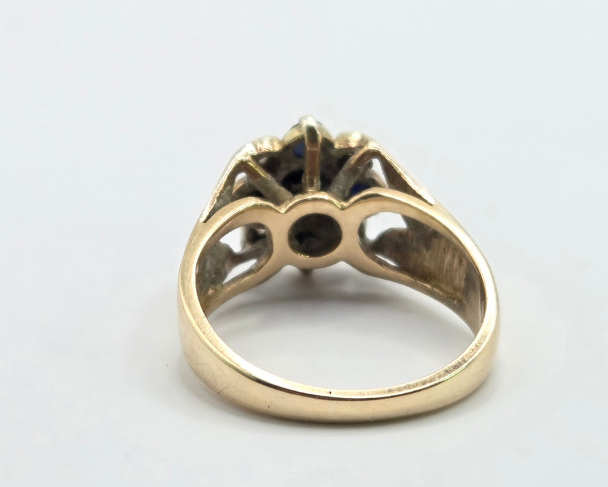 Vintage: 9ct Yellow Gold Sapphire & Diamond Cluster Ring — From 1977