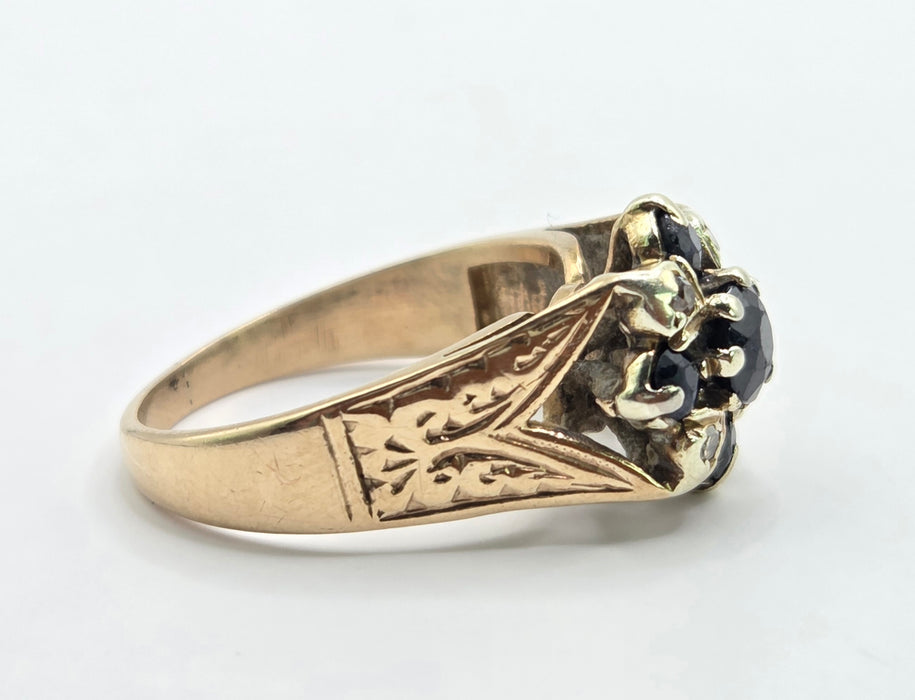 Vintage: 9ct Yellow Gold Sapphire & Diamond Cluster Ring — From 1977