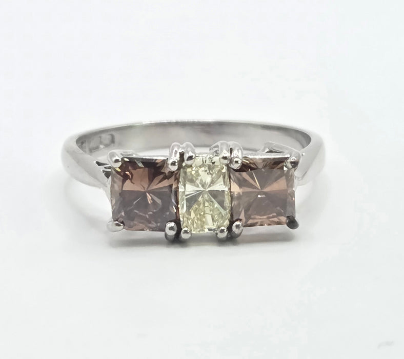 Vintage: 18ct White Gold Chocolate & White Diamond Three Stone Ring — 1.94ct