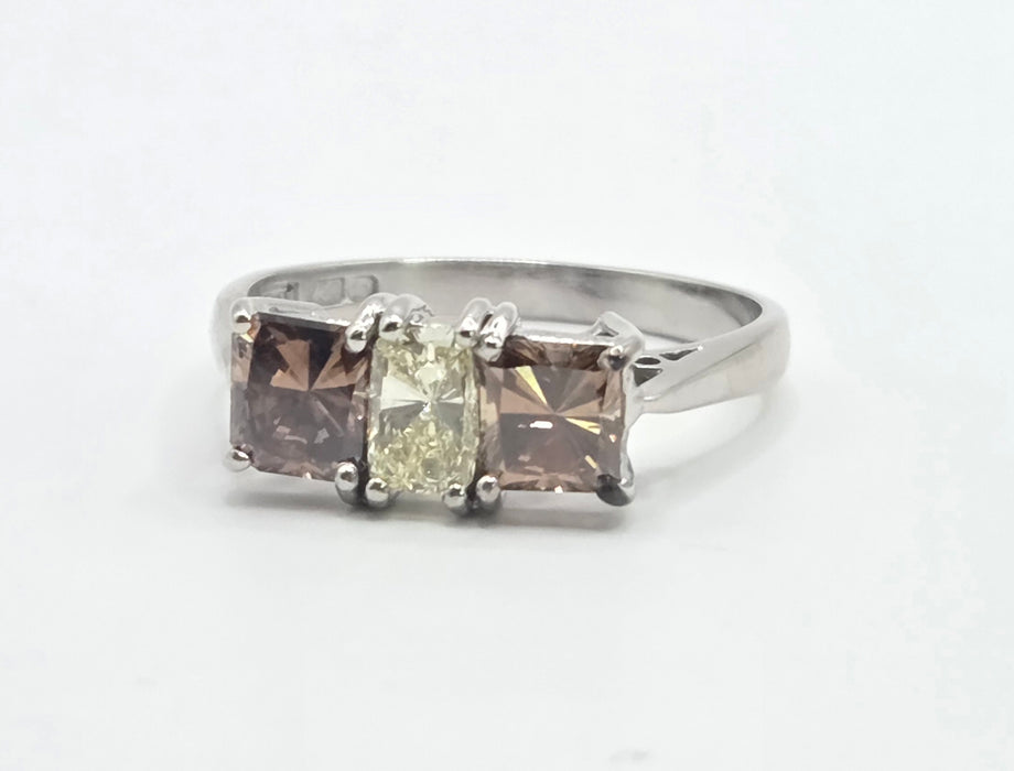 Vintage: 18ct White Gold Chocolate & White Diamond Three Stone Ring — 1.94ct