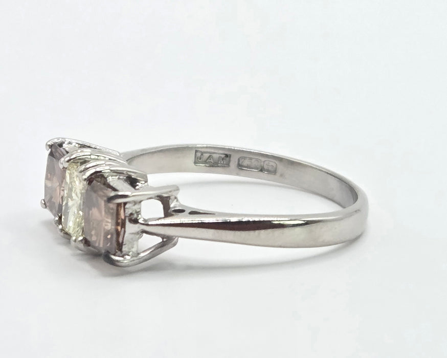 Vintage: 18ct White Gold Chocolate & White Diamond Three Stone Ring — 1.94ct