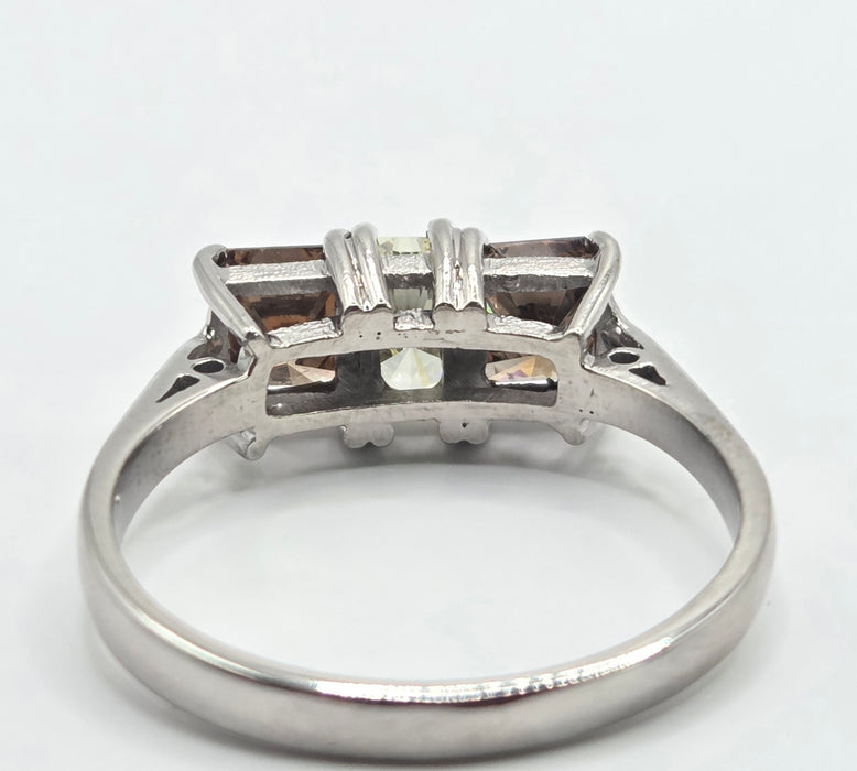 Vintage: 18ct White Gold Chocolate & White Diamond Three Stone Ring — 1.94ct