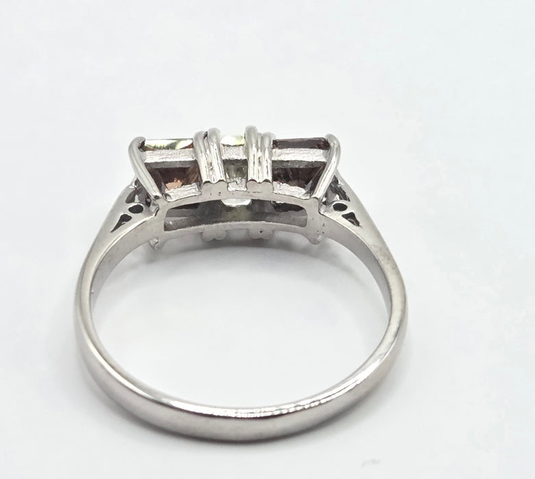 Vintage: 18ct White Gold Chocolate & White Diamond Three Stone Ring — 1.94ct