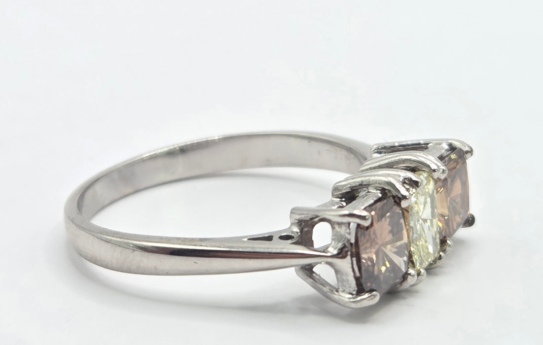 Vintage: 18ct White Gold Chocolate & White Diamond Three Stone Ring — 1.94ct
