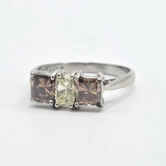 Vintage: 18ct White Gold Chocolate & White Diamond Three Stone Ring — 1.94ct