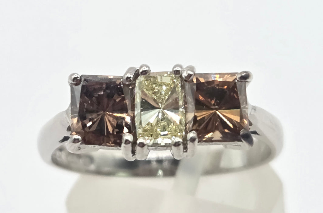 Vintage: 18ct White Gold Chocolate & White Diamond Three Stone Ring — 1.94ct