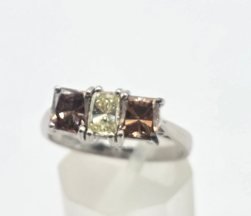 Vintage: 18ct White Gold Chocolate & White Diamond Three Stone Ring — 1.94ct