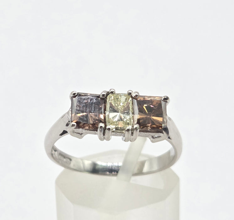 Vintage: 18ct White Gold Chocolate & White Diamond Three Stone Ring — 1.94ct