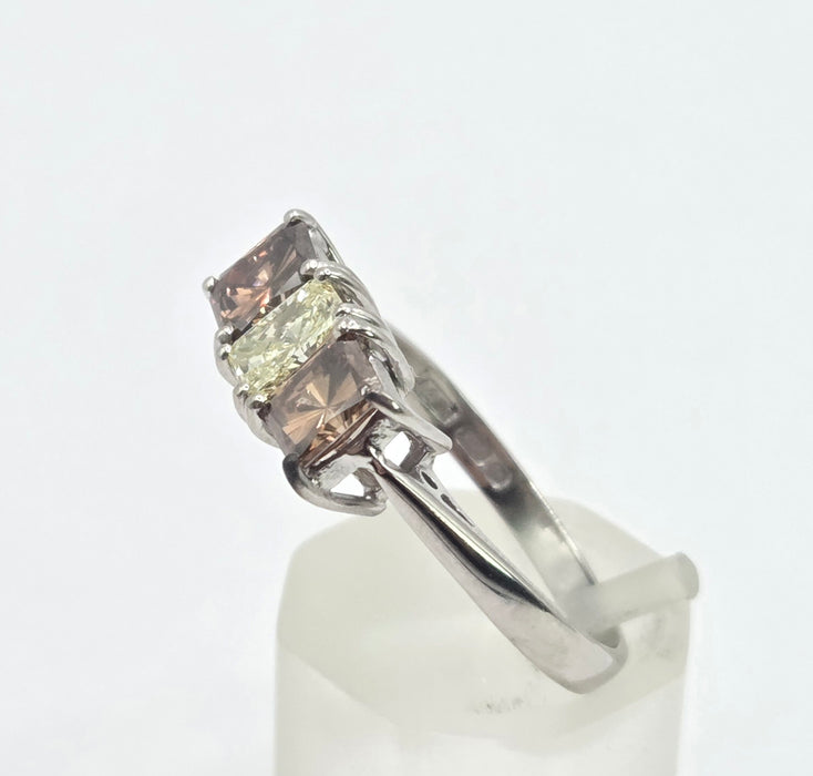Vintage: 18ct White Gold Chocolate & White Diamond Three Stone Ring — 1.94ct