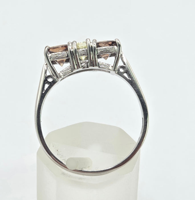 Vintage: 18ct White Gold Chocolate & White Diamond Three Stone Ring — 1.94ct