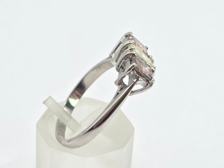 Vintage: 18ct White Gold Chocolate & White Diamond Three Stone Ring — 1.94ct