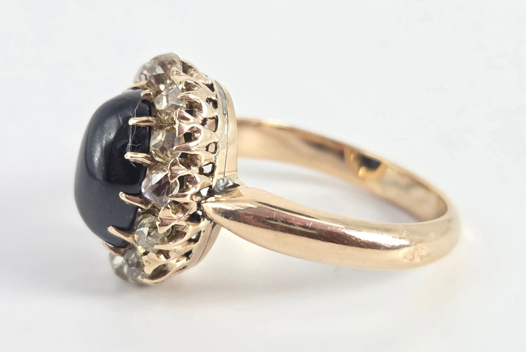 Victorian: 18ct Yellow Gold Cabochon Sapphire & Diamond Cluster Ring — 3.02ct