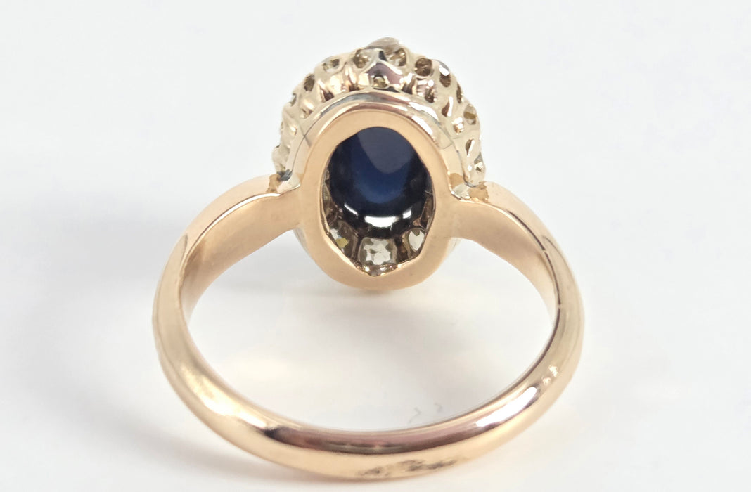 Victorian: 18ct Yellow Gold Cabochon Sapphire & Diamond Cluster Ring — 3.02ct