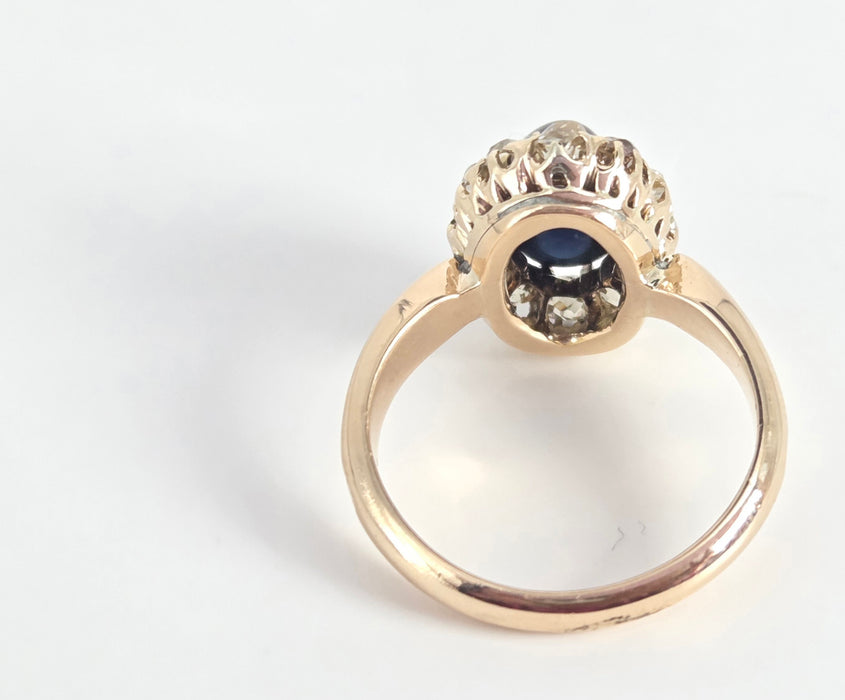 Victorian: 18ct Yellow Gold Cabochon Sapphire & Diamond Cluster Ring — 3.02ct