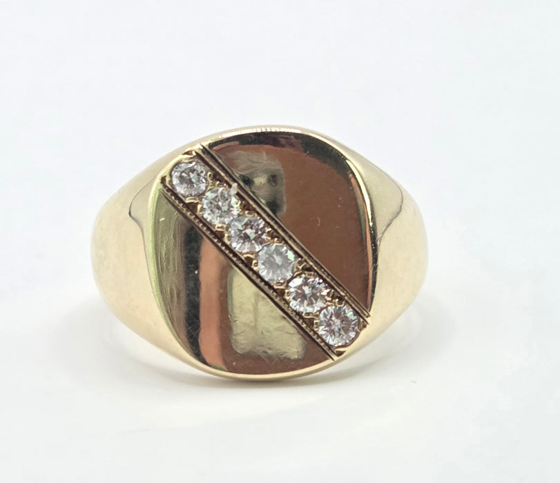Vintage: 9ct Yellow Gold Diamond Signet Ring — From 1990