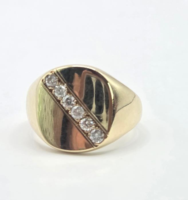 Vintage: 9ct Yellow Gold Diamond Signet Ring — From 1990
