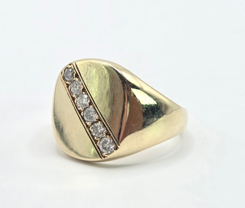 Vintage: 9ct Yellow Gold Diamond Signet Ring — From 1990