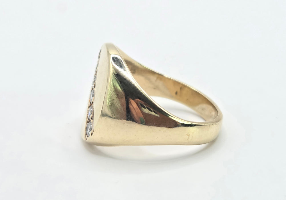 Vintage: 9ct Yellow Gold Diamond Signet Ring — From 1990