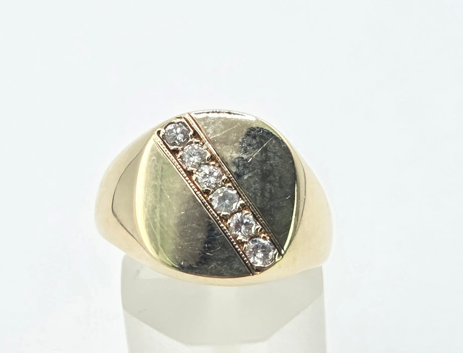Vintage: 9ct Yellow Gold Diamond Signet Ring — From 1990