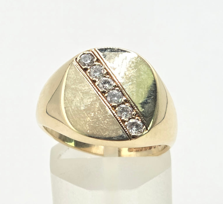 Vintage: 9ct Yellow Gold Diamond Signet Ring — From 1990