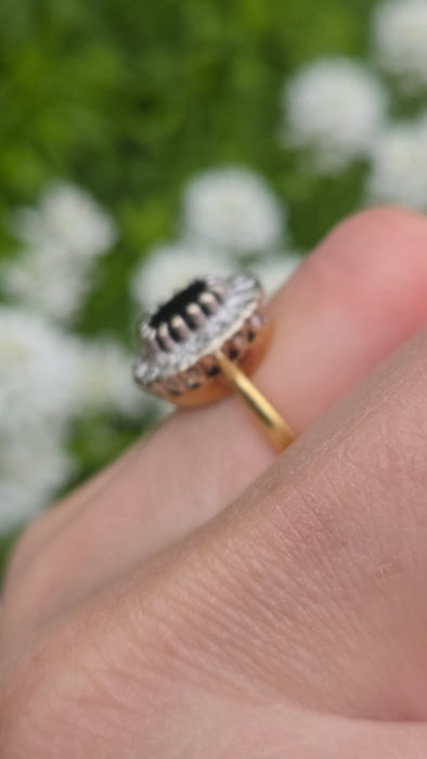 0754 Vintage: 18ct Yellow Gold French Blue Sapphire & 16 Diamond Diana Cluster Ring — From 1980