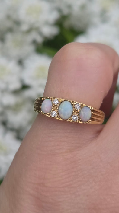 2969 Vintage: 18ct Yellow Gold Opal & Diamond Trilogy Ring — From 1968