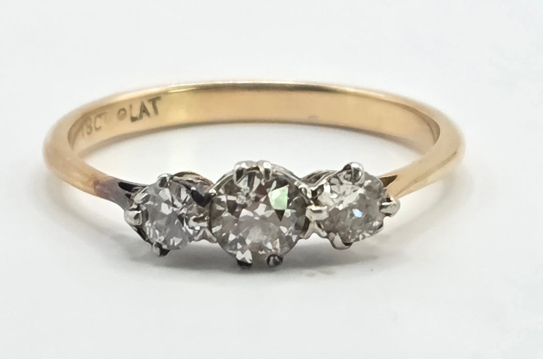 Vintage: 18ct Yellow Gold & Platinum Natural Diamond Trilogy Ring