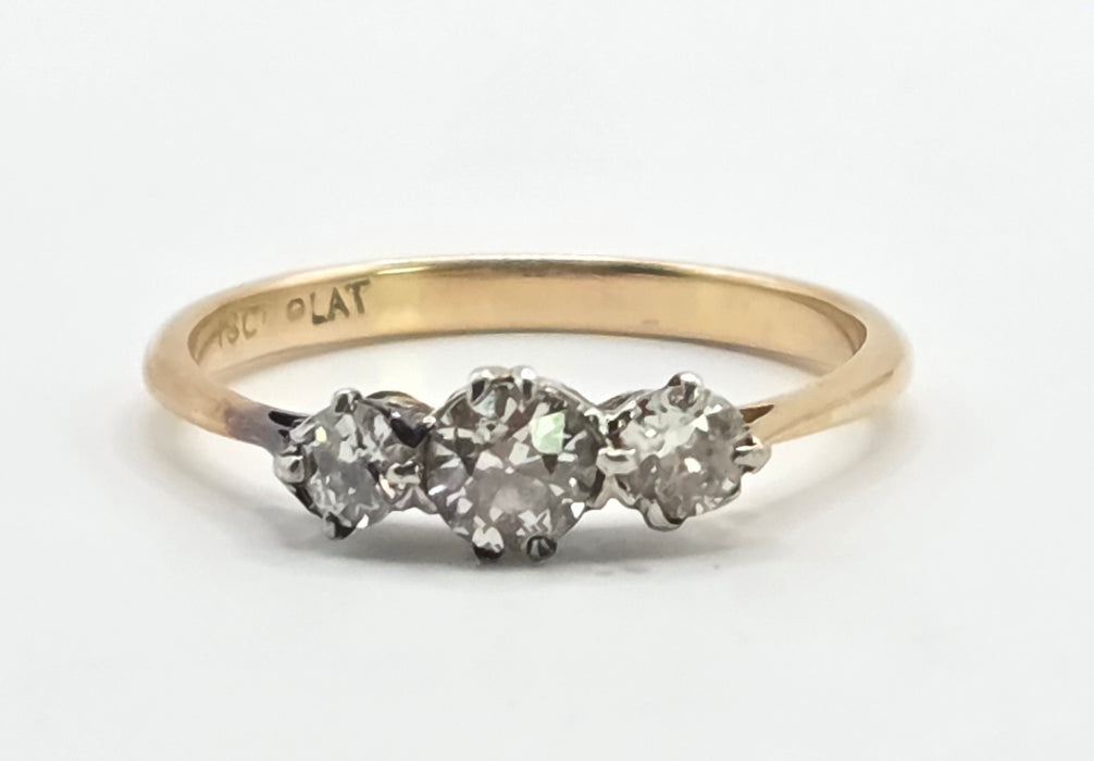 Vintage: 18ct Yellow Gold & Platinum Natural Diamond Trilogy Ring