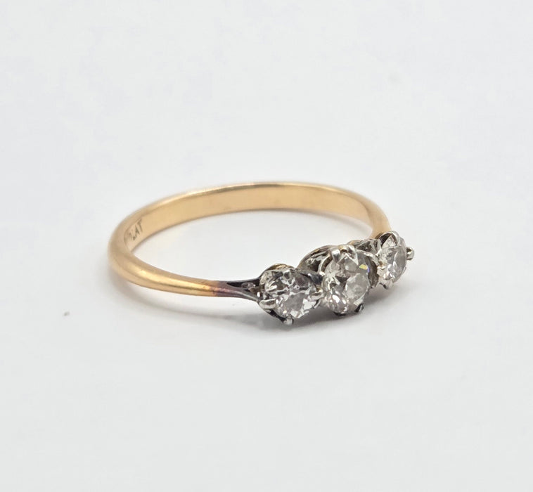 Vintage: 18ct Yellow Gold & Platinum Natural Diamond Trilogy Ring