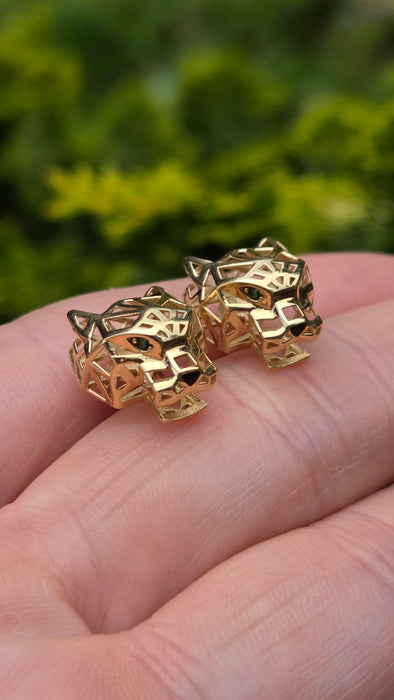 0833: Vintage: 18ct Gold Leopard Head Stud Earrings- exceptional
