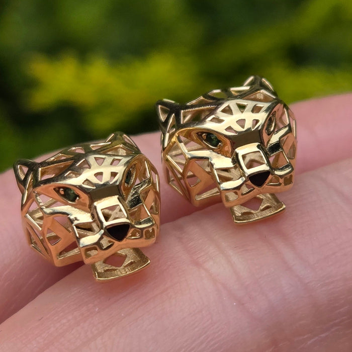 0833: Vintage: 18ct Gold Leopard Head Stud Earrings- exceptional